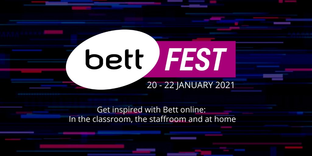 Bett_show's tweet photo. EXCITING NEWS 🎉

We are pleased to introduce #BettFest, a virtual gathering to celebrate and support the Bett community. Join us for 3 days of content, CPD and product discovery!

Coming to your screens, 20-22 January 2021 📅

Stay tuned as we reveal more in the coming weeks! https://t.co/G9P5jHYsiN