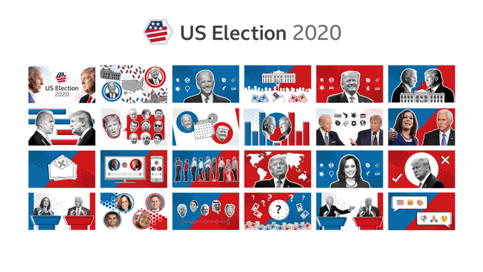 SND's tweet photo. The visual identity for @BBCNews coverage of #Election2020 provided cohesive color, iconography &amp; other lively elements for audiences to discover content across platforms  — and immediately know it came from the BBC. Via @mark_bryson 
 
#SNDelect #NewsDesign #BrandDesign  @SND https://t.co/3y5OkTgIPv