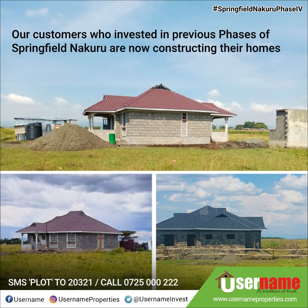usernameltd's tweet photo. Our customers who invested in the previous phases of #SpringfieldNakuru are now constructing their homes. You too can fulfill your home ownership dream by investing in a value-added plot at Kshs. 599,000 only.
SMS ‘PLOT’ to 20321 / call 0725 000 222
https://t.co/tfuYYTkwF1 https://t.co/IaaZhyR7Ag