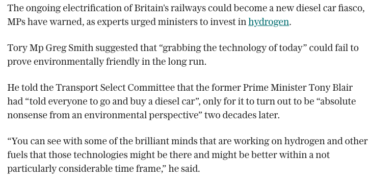 During the meeting, one of the MPs on the committee  @gregsmith_uk raised doubts about further electrification of the rail network, comparing it to the diesel car fiasco.I have to admit I found this confusing…(more on the actual evidence later)