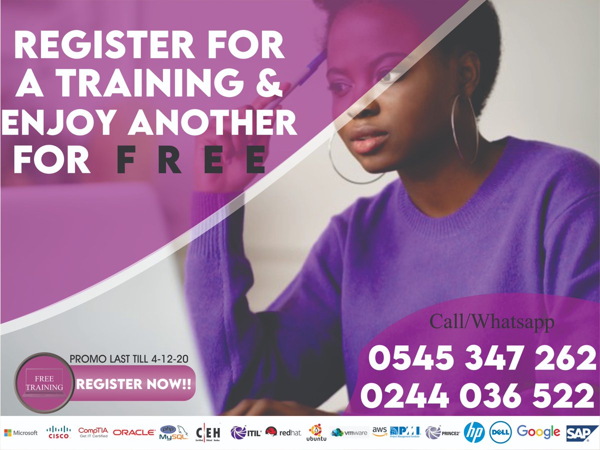ramsysgh's tweet photo. Register for DATABASE course and enjoy another for free...
Hurry, the clock has started ticking…..
Offer valid till 4th December 2020
Call 0244036522 / 0545347262 for more info
T&C APPLY...
#xmas2020 #xmasgifts #RIS #RAMSYSTEM https://t.co/gIFVBdfiKX