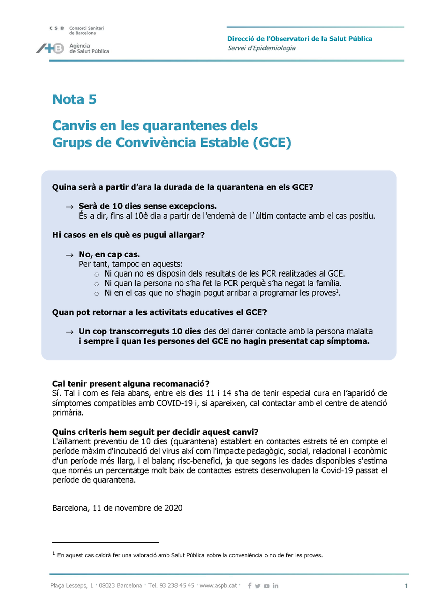 Informació important! Hi ha canvis en les quarantenes dels Grups de Convivència Estable (GCE).
Per a més informació podeu visitar: canalsalut.gencat.cat/ca/salut-a-z/c…