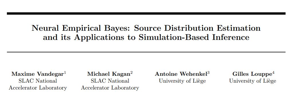glouppe's tweet photo. What if you want to do posterior inference but don't have a prior to start with? In this new work led by @VandegarM, we investigate how the empirical Bayesian can use neural density estimators to estimate a source distribution over uncorrupted samples from noise-corrupted ones. https://t.co/eONvAXwIYN