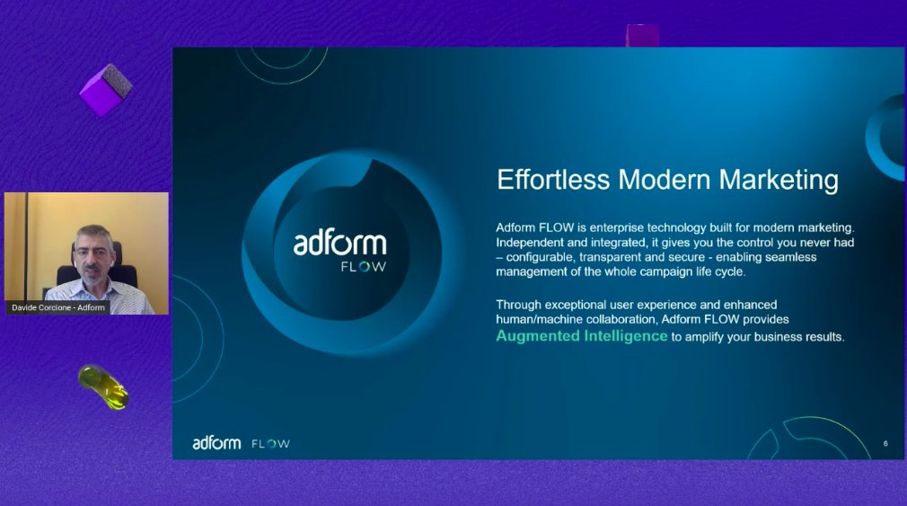 "Effortless Modern Marketing" come claim per il futuro: 
dare un sopporto con tutta la nostra tecnologia alle aziende, ma con un'indipendeza dal mondo dei media. Davide Corcione, Country Manager di <a href="/adform/">Adform</a> dà il via  allo workshop "La risposta per la cookieless era". 
<a href="/IABItalia/">IAB Italia</a>