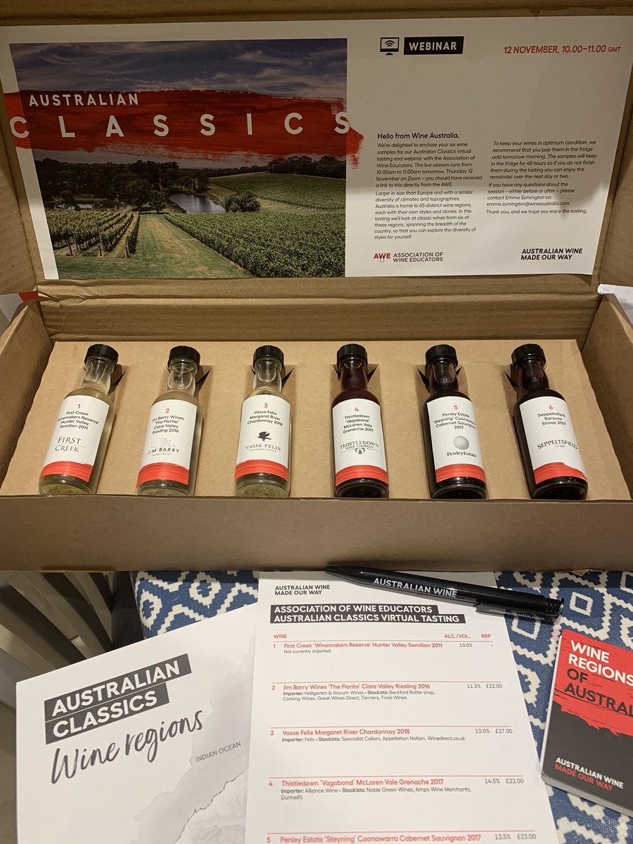 Truly a pleasure to host a virtual tasting on Australian classic for the @AssocWineEd this morning. Helped of course by stellar wines from @FirstCreekWines @Jimbarrywines @vassefelix @ThistledownW @penleyestate @seppeltsfield #australianwinediscovered