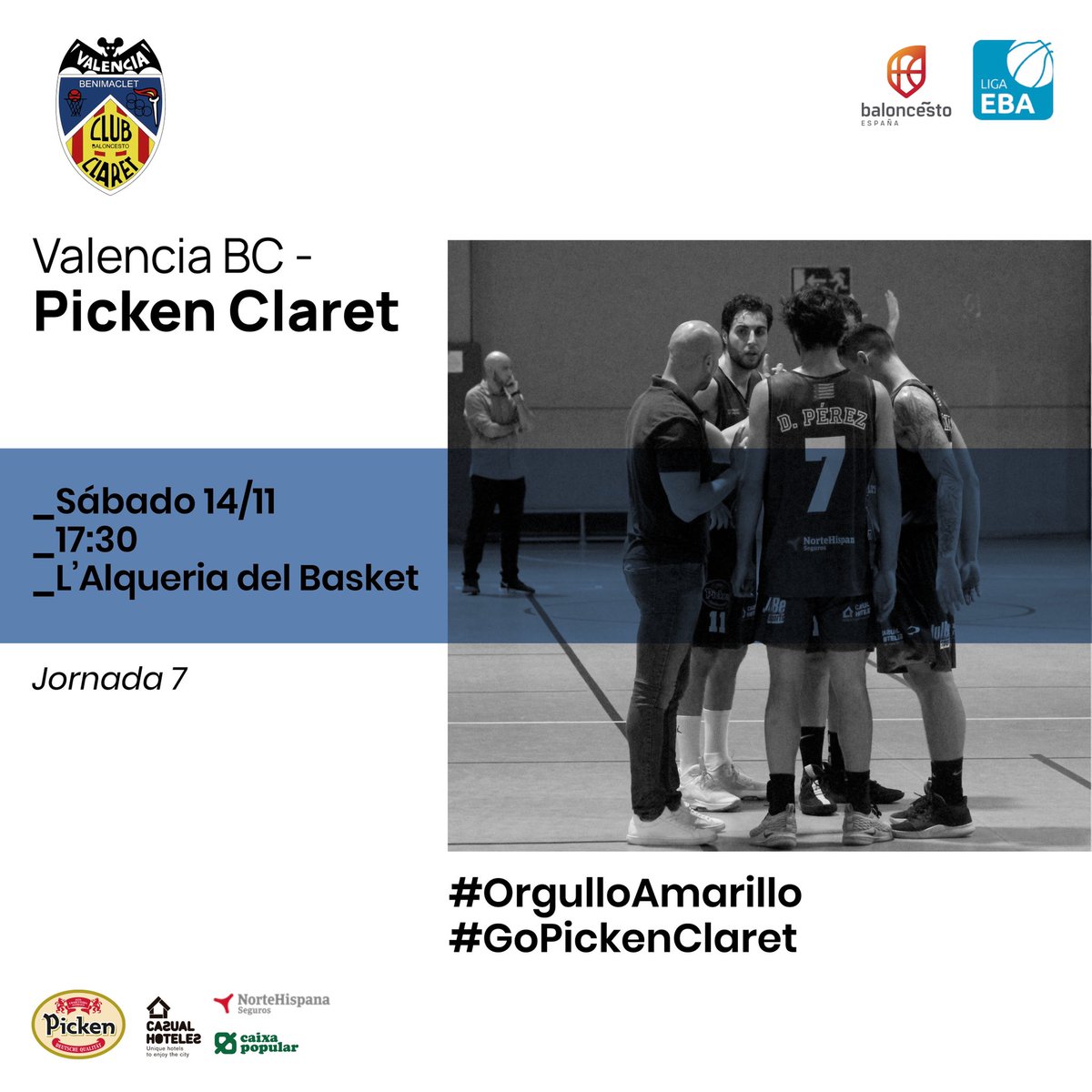 CBClaret's tweet photo. Nuestro equipo EBA jugará el sábado 14 a las 17:30 frente a Valencia BC en L’Alqueria del Basket.

#GoPickenClaret #OrgulloAmarillo #somosEBA https://t.co/xoUZnbiu5O