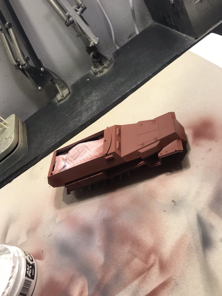 Morning campers  primed and sanded then coat of red then added some texture , next up to finish building then another coat of Rot braun 