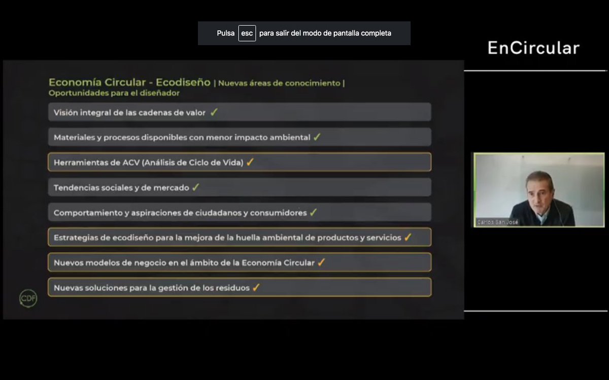 terenet's tweet image. @carlossanjose, especialista desde @CDF_ecodesign, primer presidente de @Foro_READ, hablándole directamente a los agentes del #diseño en este momento de #EnCircular Open Week