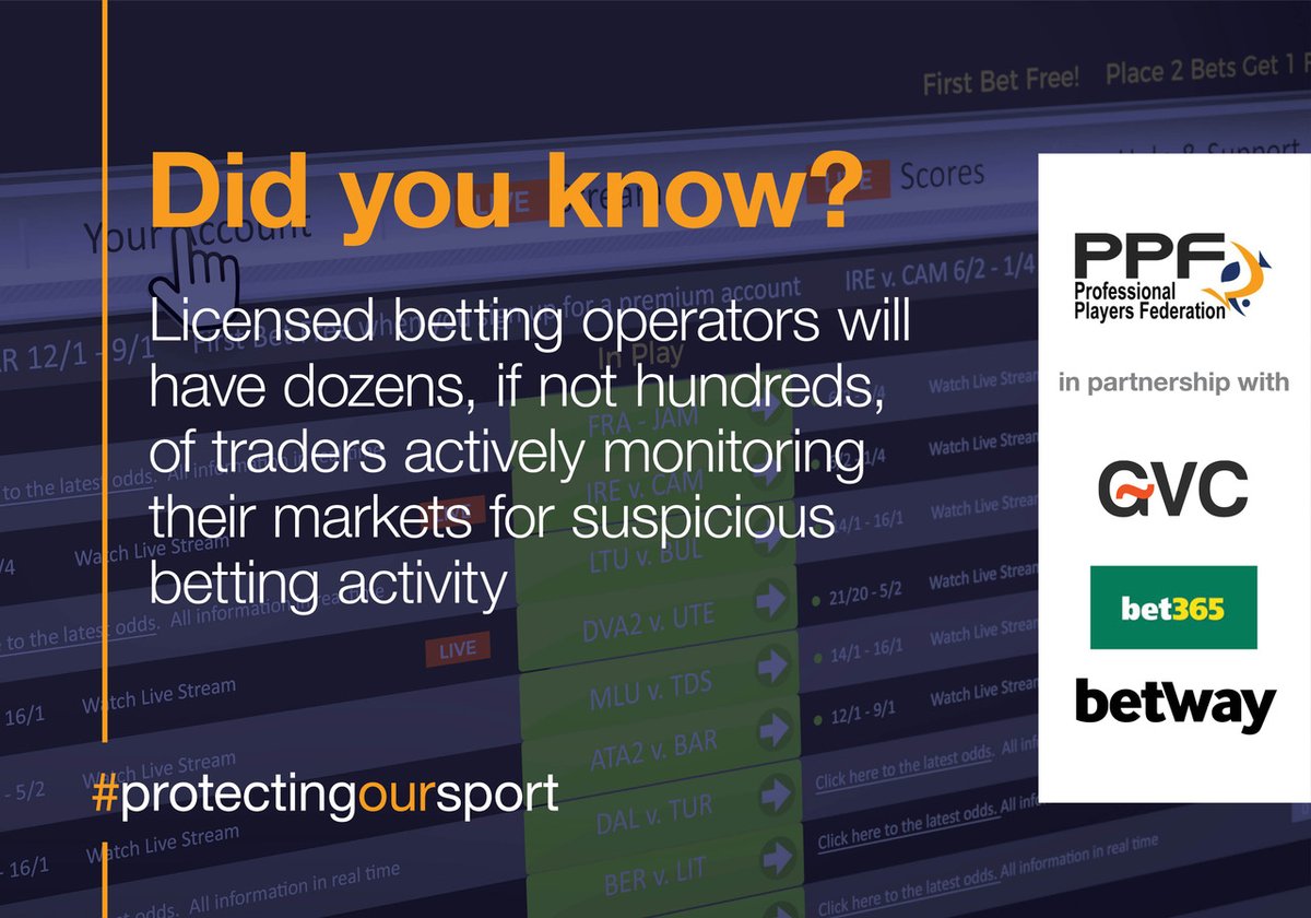 PPFplayers's tweet photo. Bookmakers are working harder than ever to tackle #matchfixing with sophisticated systems to highlight irregular activity.

#BettingIntegrityAwarenessWeek #ProtectingOurSport https://t.co/179rHQmI2T