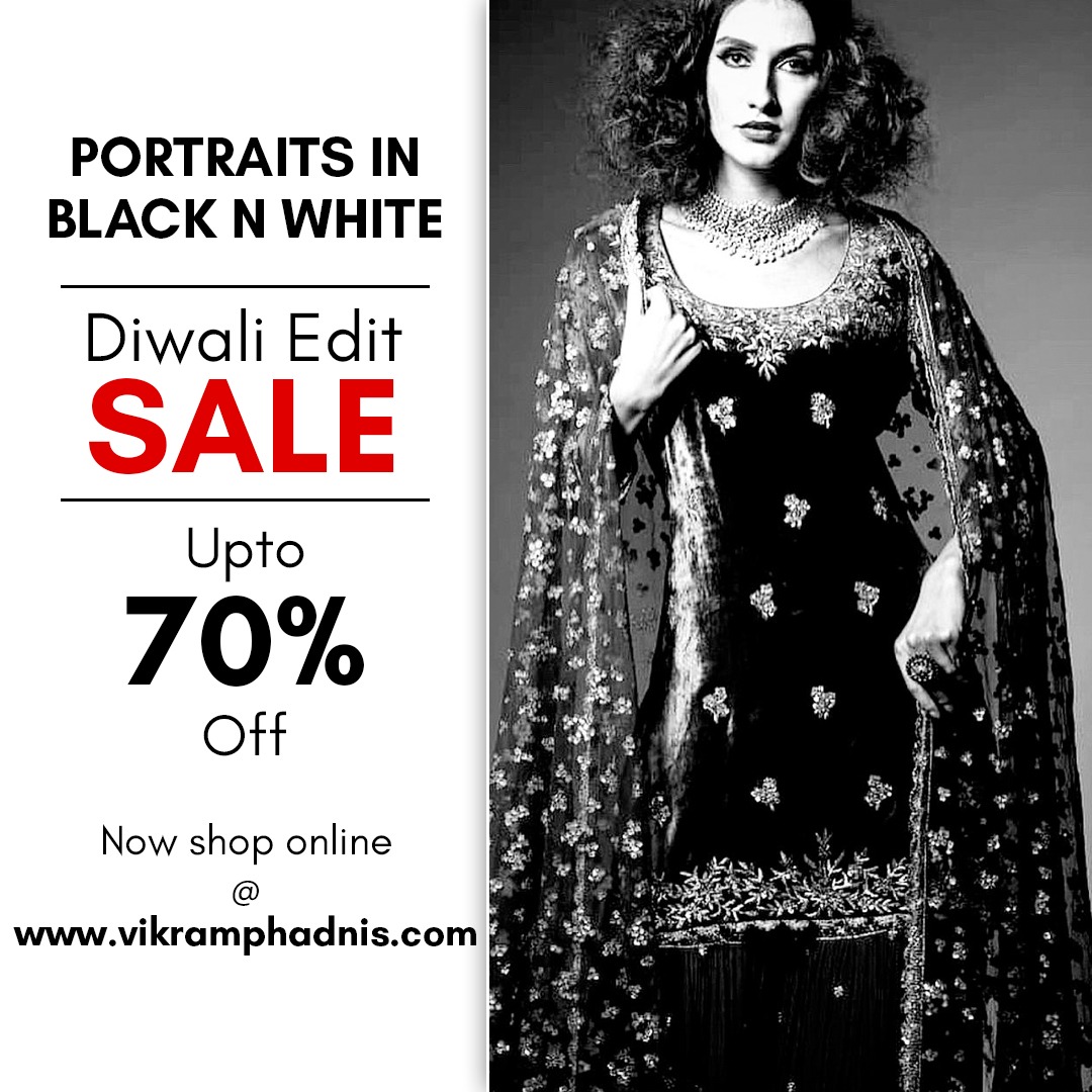 Portraits in Black N White Diwali Edit - SALE - Upto 70% Off Now shop online @ vikramphadnis.com #vikramphadnis #fashiondesigner #vikramphadnisdesigns #bridals #couture #sale #discount #weddingwear #bridalwear #saree #lehenga #sangeetoutfit #indiandesigns #indianwedding