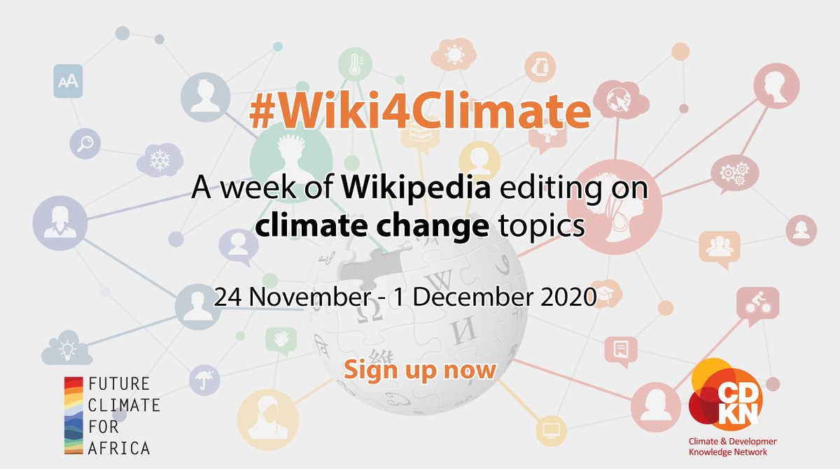 To win the race to net-zero emissions, we need robust #climatechange knowledge that is freely accessible to all. 

Sign up for our climate change #editathon and learn how to contribute your knowledge to #Wikipedia bit.ly/35i07jk

#Wiki4Climate #RacetoZero #BetterTogether