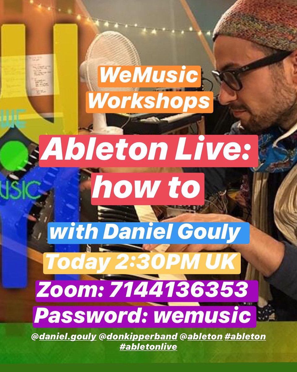 WeMusic7's tweet photo. Free @Ableton workshop today 2:30pm UK. All levels welcome. Come join! https://t.co/1B8y1TMjkd