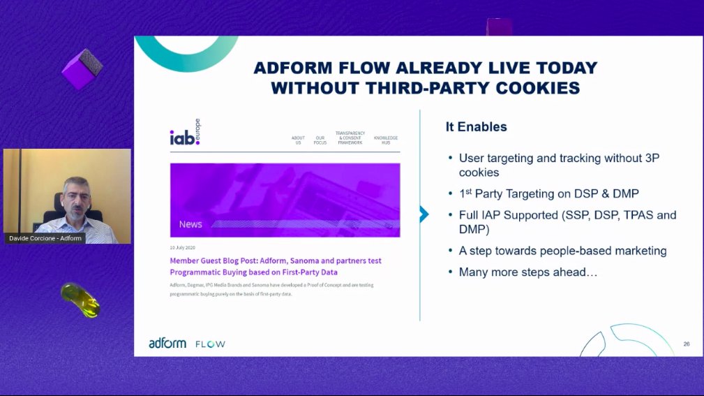 La nuova piattaforma FLOW di <a href="/adform/">Adform</a> sarà capace di offrire un'adv programmatica domani, offrendo le stesse soluzioni che possiamo utilizzare oggi con #programaticadv. 

<a href="/IABItalia/">IAB Italia</a>