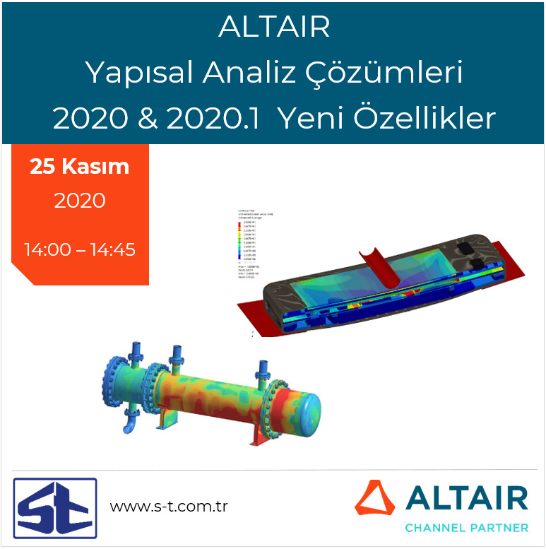 ST_Muhendislik's tweet image. Web semineri : #Altair Yapısal Analiz Çözümleri 2020 &amp;amp; 2020.1 Yeni Özellikler | 25 Kasım Saat 14:00 s-t.com.tr/altair-yapisal…  #OptiStruct #Radioss #SimSolid