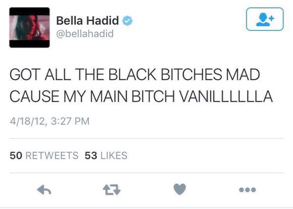 Like I already mentioned Bella has no tweets before the 2018 on her twitter anymore. The reason she deleted all of her tweets on her twitter account that she had since 2010 is that people found numerous racist tweets on it that she tweeted in 2012.