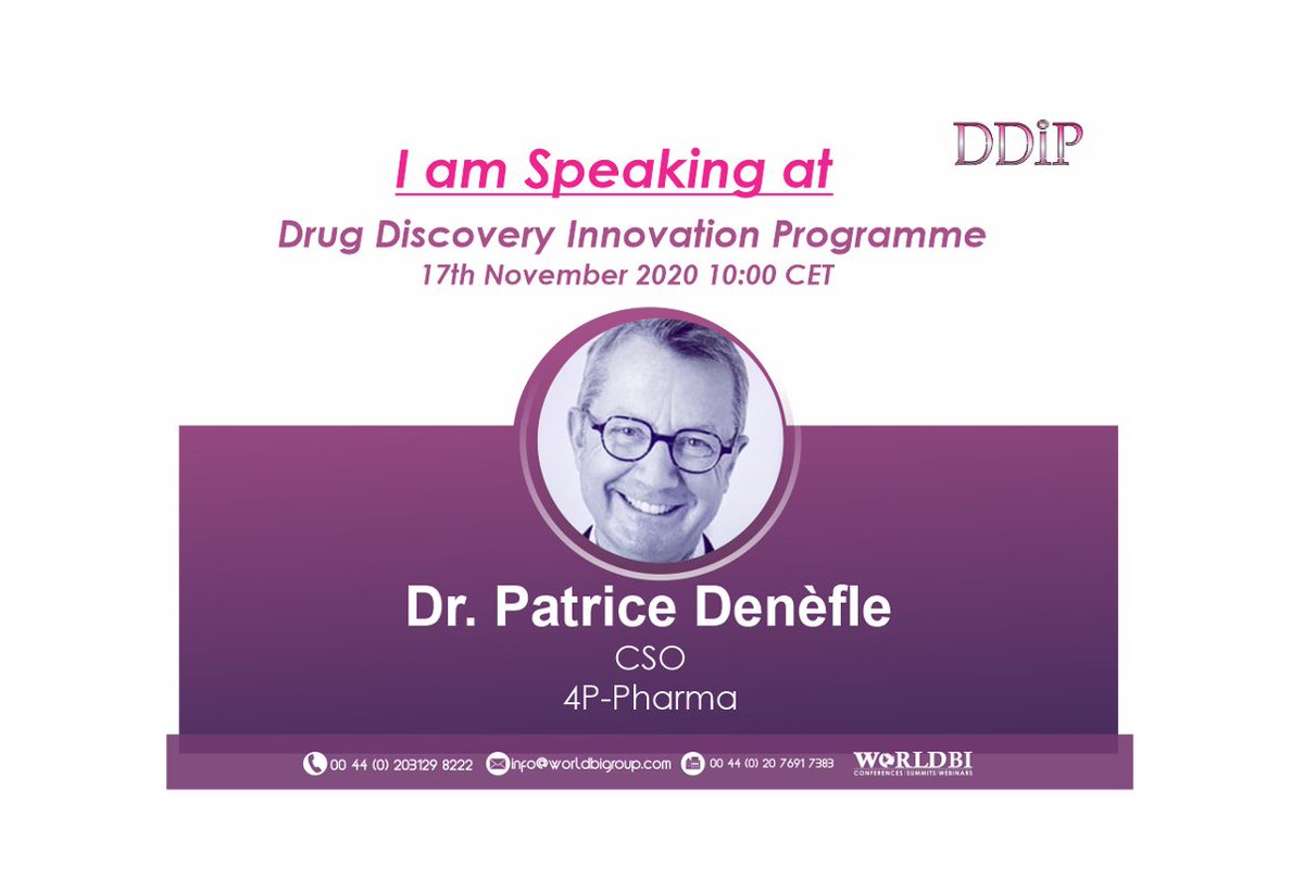 4P_Pharma's tweet photo. Our CSO, @PatriceDenefle, will give a talk on #4P004 and our drug repurposing strategy at #DDIP virtual meeting on November, 17th 2020 at 10:00 a.m (CET). For more information about this event, follow @WorldBI_Uk !
👉https://t.co/sSnB5Aiw1c https://t.co/wPvLv9L3oj