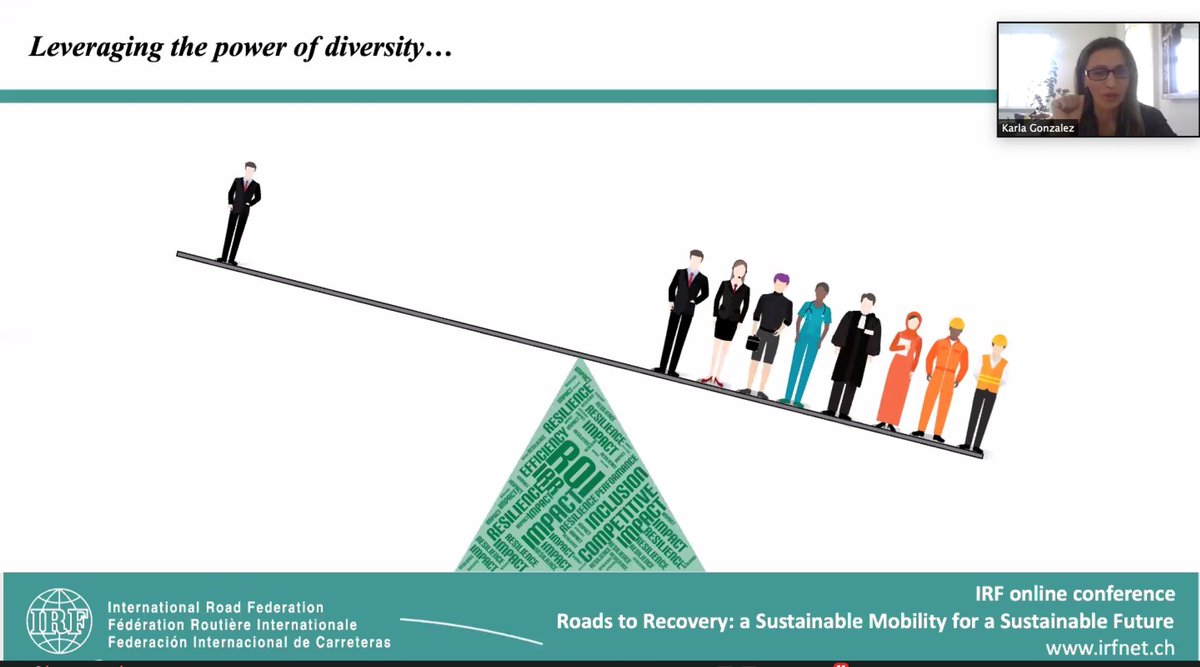 ZammataroS's tweet photo. We cannot talk about innovation without talking about diversity. It’s time for the social angle of the road sector to be brought forward and adressed. @KGonzalezCar speaking at #IRF4Recovery conference. #gender #innovation #diversity #women #leadership #transport https://t.co/IX5avHE5Vz