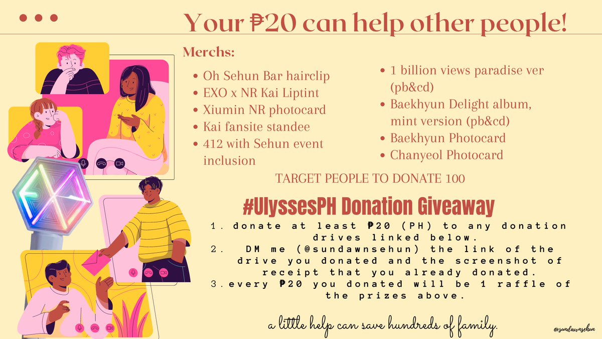 sundawnsehun's tweet photo. #UlyssesPH DONATION GIVEAWAY ‼️

Your little money can help other people!

The merchs are all from my little collection as much as I want to keep them, I know people need help. So I'm giving up this merchs for a cause.

YOUR RT CAN BE A BIG HELP ALSO!❤️ https://t.co/GLu3yjZdCs