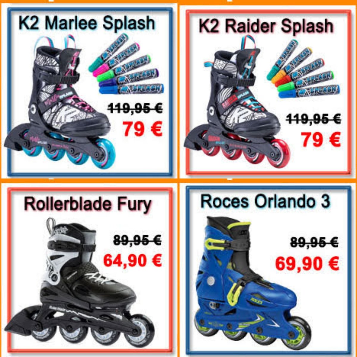 Super Deal bis Sonntag 15.11.2020, 24:00 Uhr
K2 Marlee Splash
K2 Raider Splash
Rollerblade Fury
Roces Orlando 3
#kinder #inlineskates #kinderinliner #Rollsport #k2skates #rollerblade 
#roces #freizeit #outdoorspielzeug 
<a href="/rollerblade/">Roger</a> <a href="/k2/">$</a>.skates <a href="/roces_official/">Roces</a>
#ROLLSPORT_DE