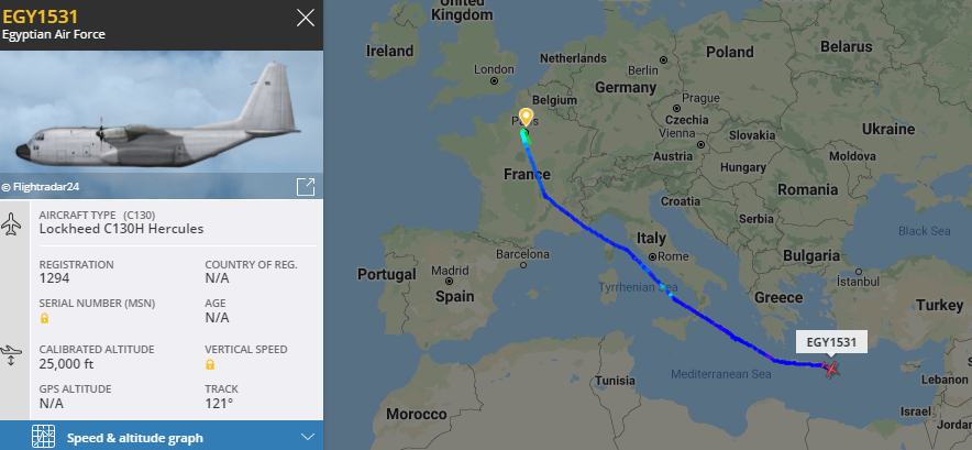 5472_nde's tweet photo. EGY1531 1294 #EgyptAF C130H out of Paris. 1156z https://t.co/5tzWCSIl8Z