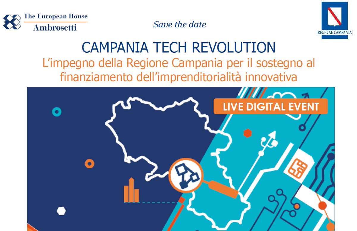Ambrosetti_'s tweet image. 📌
Durante il #DigitalMeeting del 19 Novembre 2020 presenteremo gli esiti della selezione delle #startup candidate alla Call “Campania #Tech Revolution". 
Scopri di più e registrati ➡️ innotechhub.ambrosetti.eu @Reg_Campania