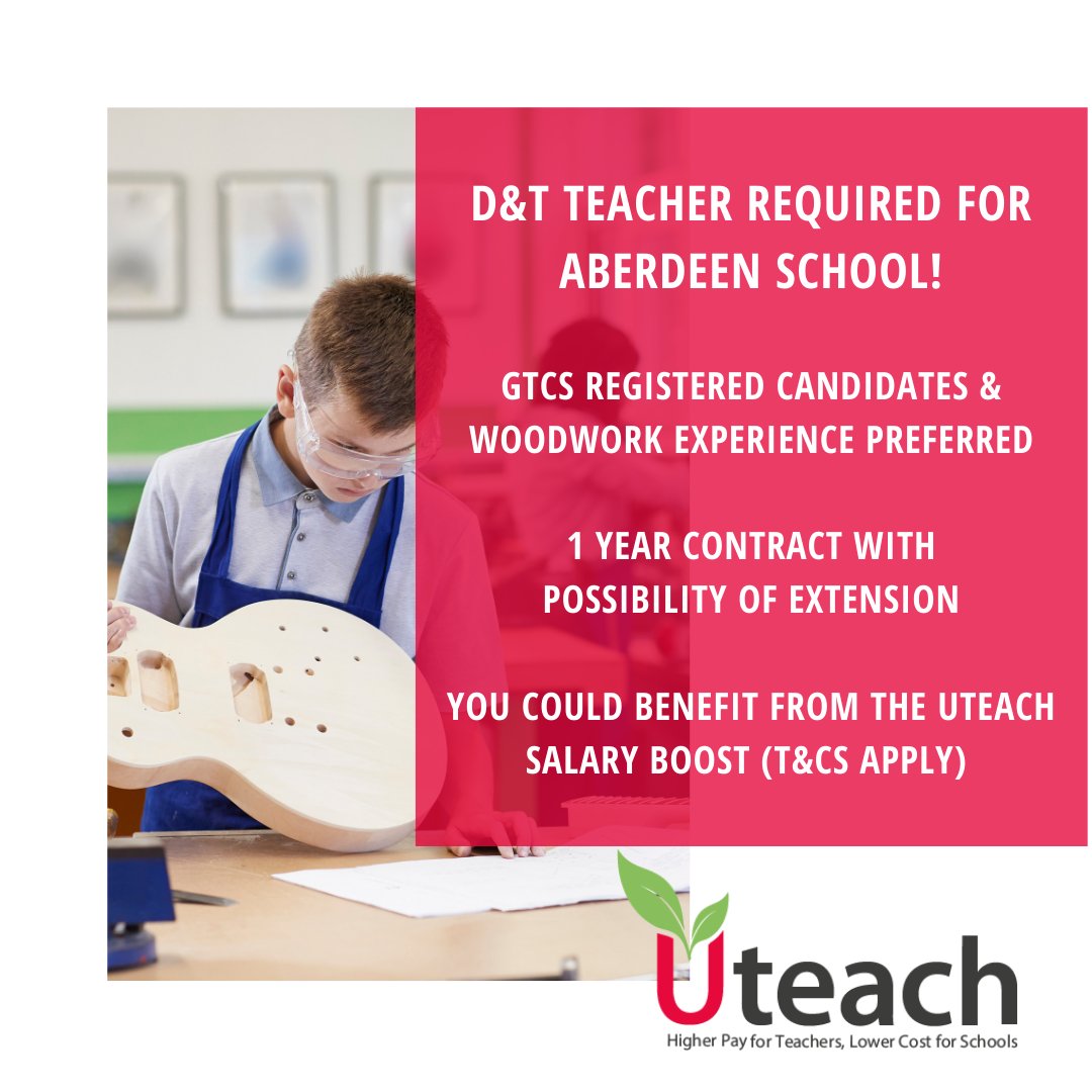 Are you a teacher of Design and Technology, with experience in woodwork? ✏️📐

We have fantastic opportunities in Aberdeen! GTCS registered candidates preferred. 

Apply today: ow.ly/RRm650BmUdz
