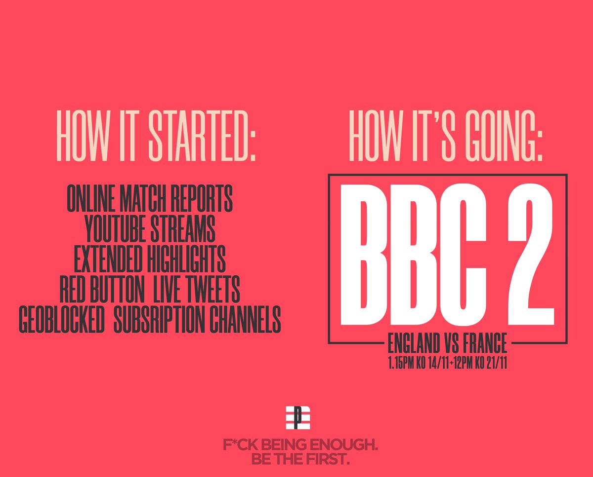 PRIME TIME ⏰ This weekend England women play France live on BBC2. Not on the red button. Not on an online stream. Not just the highlights. The full game, with preview, pundits, commentary & production. 1/3