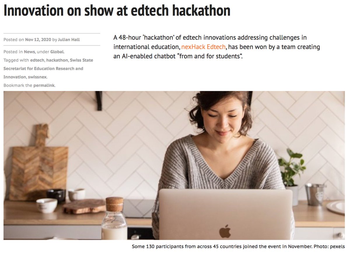 ThePIENews's tweet photo. Innovation on show at edtech hackathon
Read more: https://t.co/r6GArgKdLl
#intled #learningtomorrow @swissnexindia https://t.co/XqjEz5Wit5