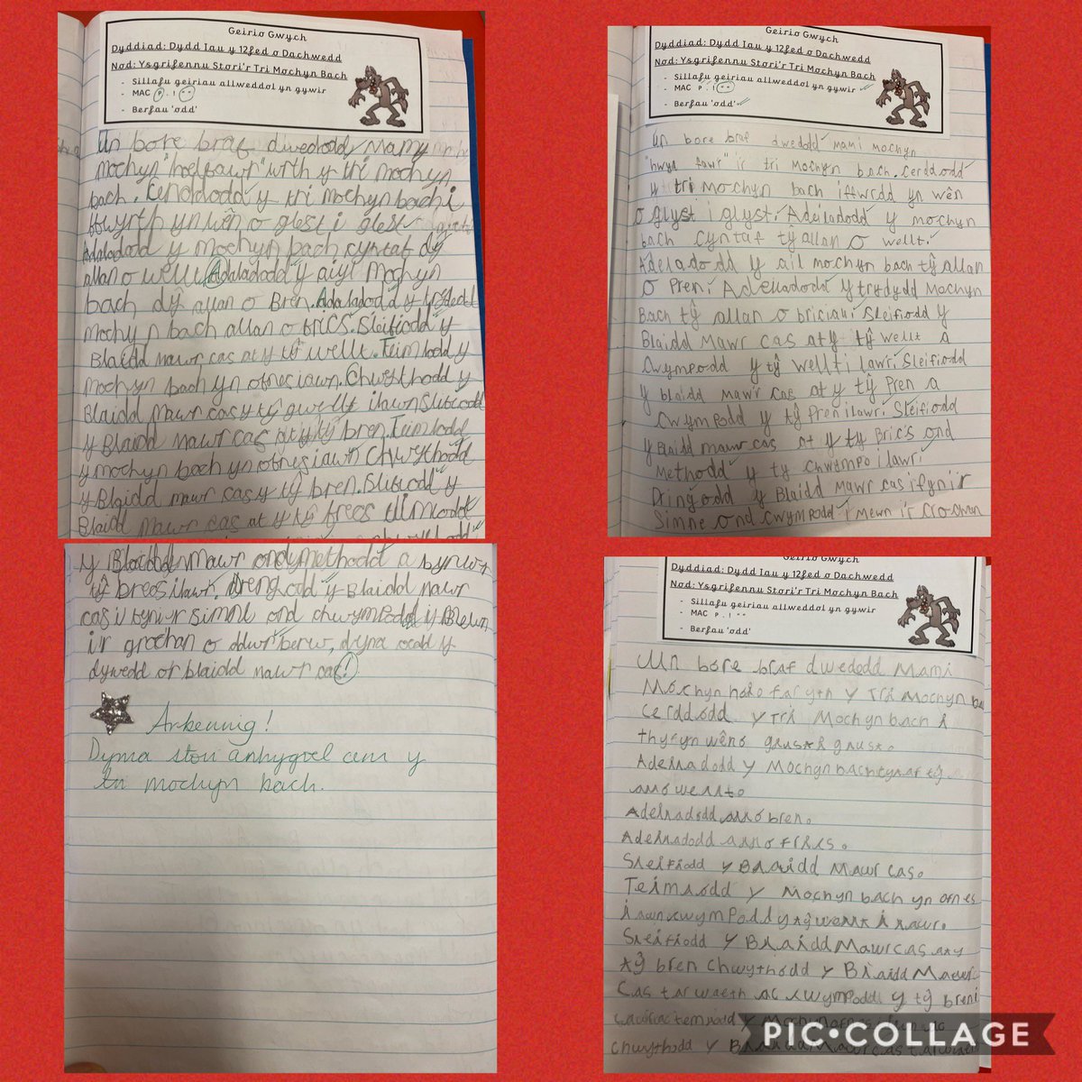 2BlwyddynYBE's tweet photo. Ar รดl adrodd y stori, cafon ni sesiwn geirio gwych ardderchog! ๐ Prowd iawn oโr plant aโu hymdrechion heddiw! ๐คฉ๐คฉ After reciting the stori, the children had a brilliant โBig Writeโ session. ๐ Weโre very proud of their efforts today ๐คฉ๐คฉ #TheBigWrite #GeirioGwych ๐ ๐ https://t.co/p9bbGG7Lg5