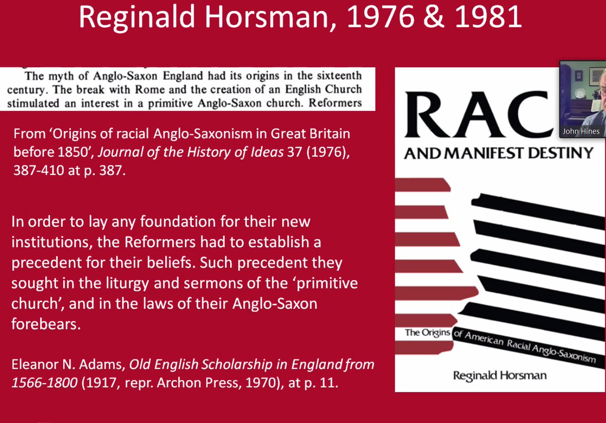 Reginald Horseman's scholarship on the term "Anglo-Saxon" being invoked now. Hines slamming the Horseman quote in the slide as incorrect and poor scholarship.