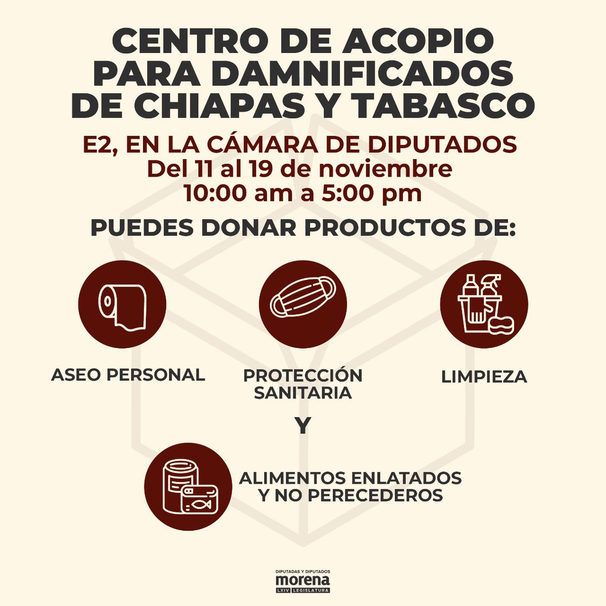 Diputad@s de #Tabasco y #Chiapas acudimos a la solidaridad de nuestros compatriotas de #CDMX en favor de nuestros paisanos damnificados por las lluvias, donando diversos productos en #CentroDeAcopio que instalamos en el Estacionamiento 2 de la <a href="/Mx_Diputados/">H. Cámara de Diputados</a> del 12 al 19 de Nov.