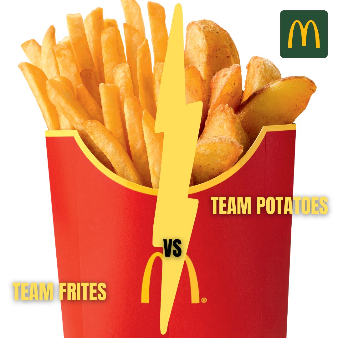 mcdonalds_paris's tweet photo. Le débat est lancé ! 🤩
Vous êtes plutôt #TeamFrites ou #TeamPotatoes ? 🍟🥔
Dites-nous tout ! 💬 https://t.co/d0p9AzC8hL