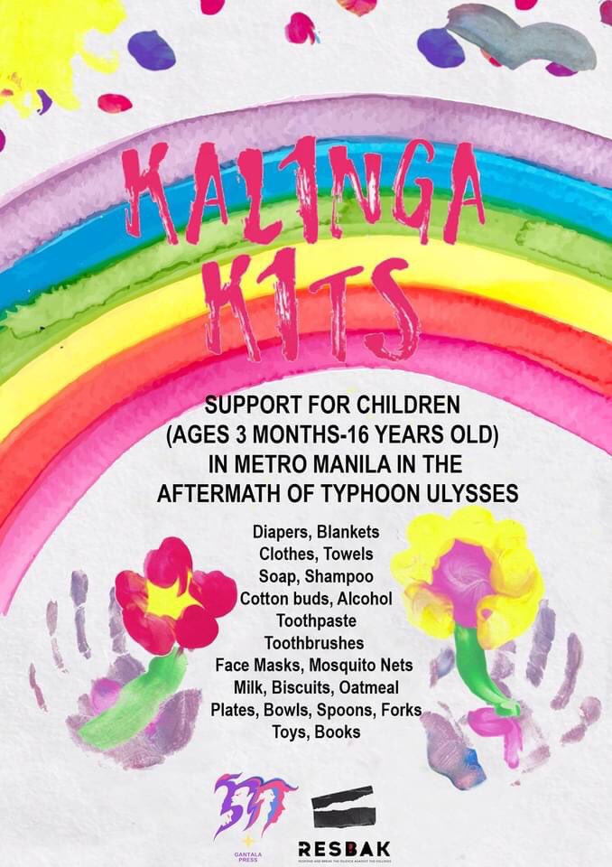 artistsresbak's tweet photo. Due to aftermath of  Typhoon Ulysses, we are adjusting a project. 

While we still hope to gather learning and creative materials for children, we are prioritizing gathering essential relief and hygiene materials specifically for children who have been affected by the typhoon. https://t.co/QjWL2L7dXg
