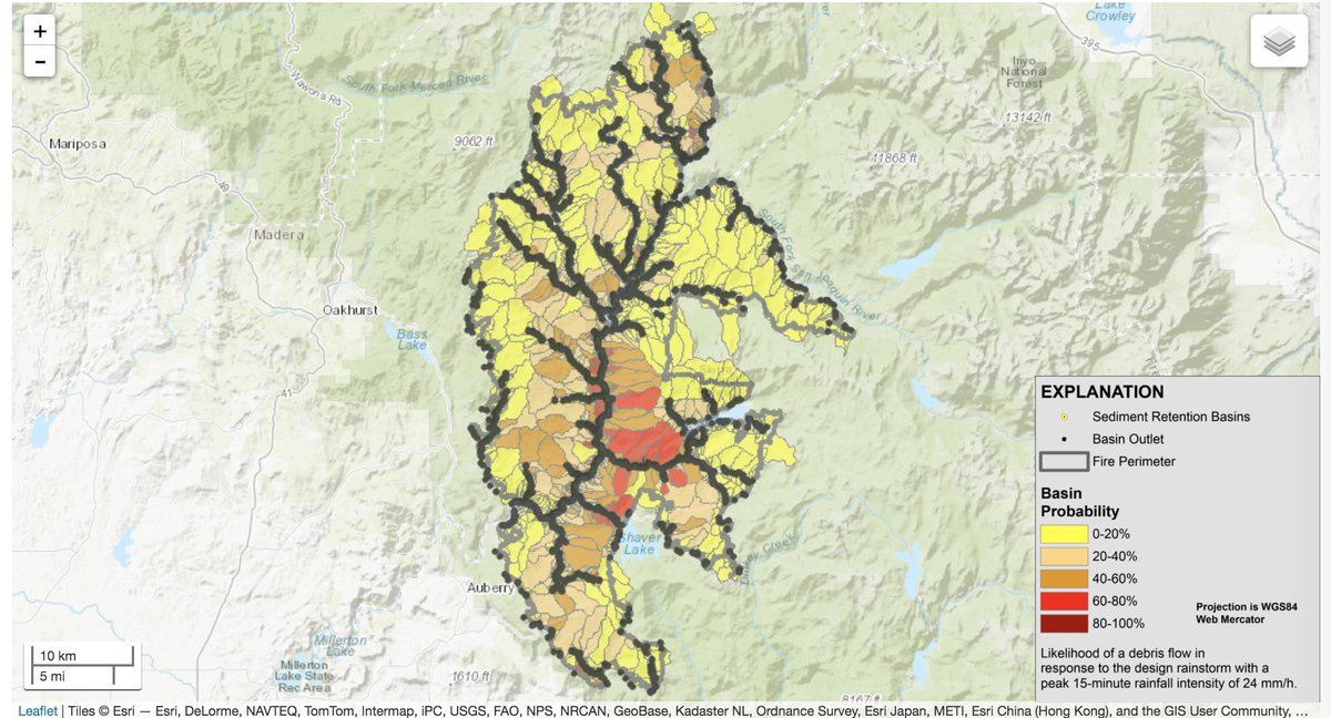 Not all recent burn scars face same level of risk. Large areas burned at low-mod intensity, where risk will be pretty low. Good examples of lower risk zones include nearly all of  #SCUComplex, majority of enormous  #AugustComplex, & wide swaths of  #CreekFire. (H/T  @geodirtdude)
