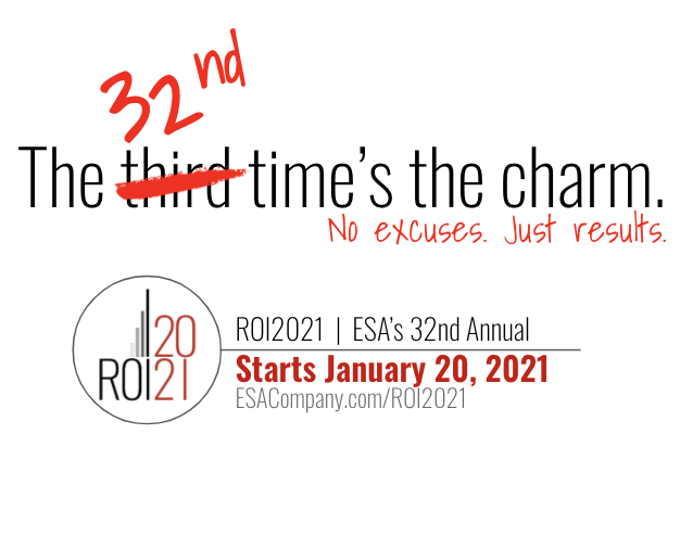 esacompany's tweet image. ESA&apos;s #ROI2021 starts 1/20/21. Are you ALL-IN yet? We are! One all-in pass ... get your whole sales team connected. Make 2021 big, starting now.  ESACompany.com/ROI2021