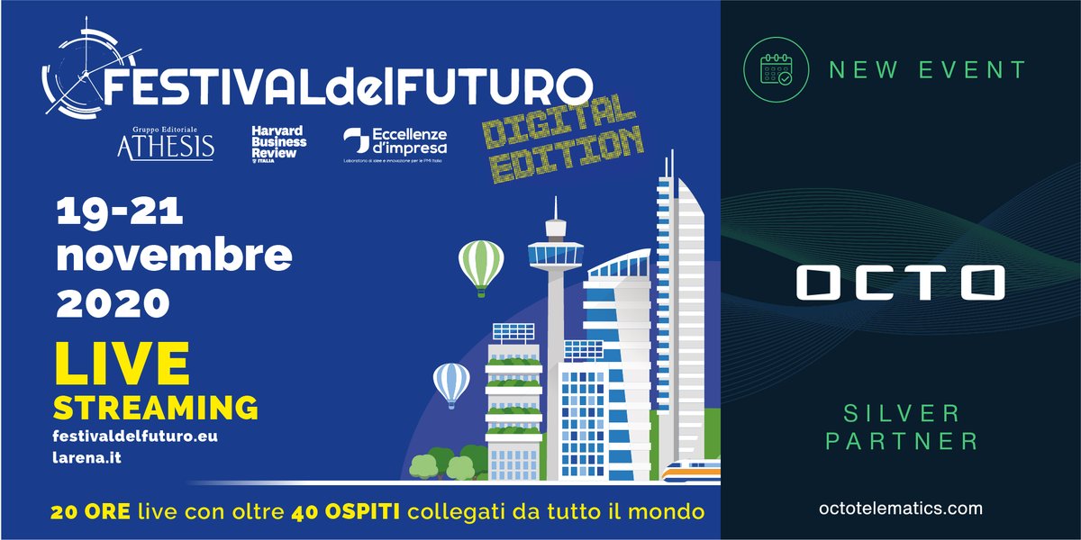 OctoTelematics's tweet photo. Festival del Futuro, let's draw the world! OCTO is Silver Partner of the #FestivaldelFuturo di #Verona 2020, online edition, from Thursday 19 to Saturday 21 November live on the web.
Follow #FDF20 ⇨ https://t.co/7fRKpMbmNr https://t.co/SGGXiTev92