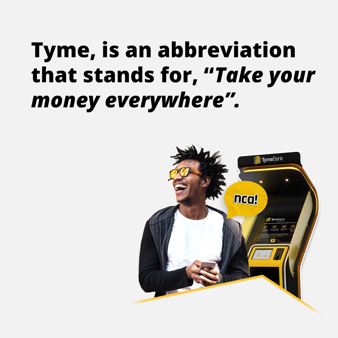 6/7  @tymebankza is South Africa's first digital bank and its name is an abbreviation that stands for the following:TakeYourMoneyEverywhereSo clever! #tymebank  #southafricanbrands  #ProudlySouthAfrican