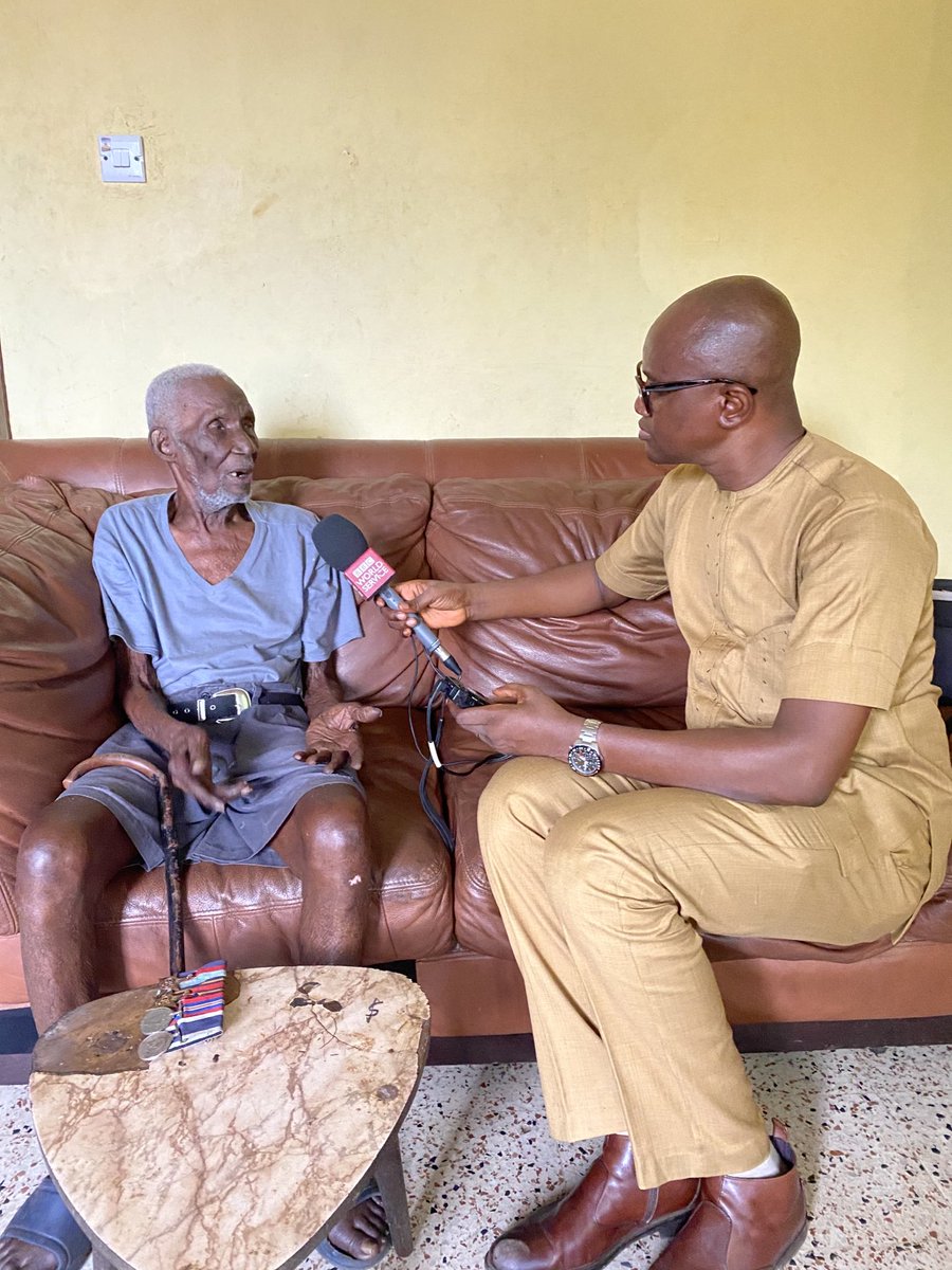 Probably my oldest interviewee, ever! Pa Sorie SESAY is one of four surviving #SierraLeoneans who fought in the Second World War. He turned 100 years recently. He’s proud of his service, but regrets the way he’s being treated. His pension? Wait for it on the BBC. Coming soon.