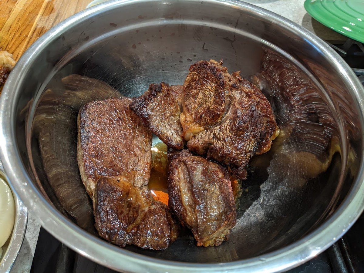 You'll need a high-smoke point oil that can handle the heat (unlike our lame duck President).Brown that steak. Then caramelize the mushrooms in beefy oil.