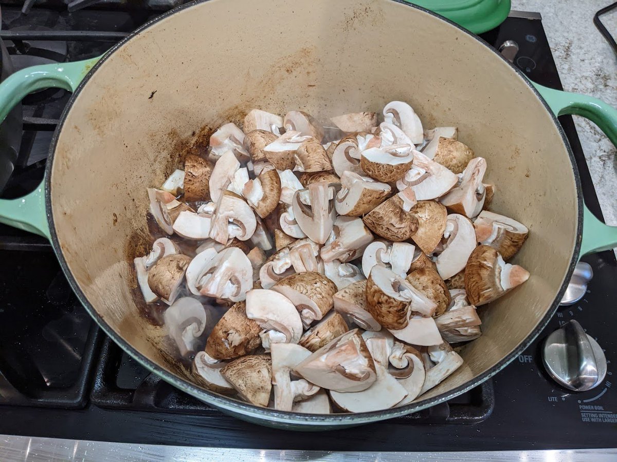You'll need a high-smoke point oil that can handle the heat (unlike our lame duck President).Brown that steak. Then caramelize the mushrooms in beefy oil.