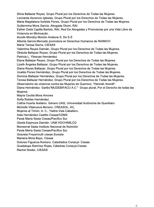 Diputada Irma Juan Carlos <a href="/irmajuancarlos/">Irma Juan Carlos</a> por este medio le hacemos llegar una actualización de la carta que le hemos enviado con  el respaldo  de organizaciones aliadas y académicas que conocen y respaldan el trabajo de las CAMI. Quedamos atentas a su respuesta. <a href="/MarSanNestor/">Martha Sánchez Néstor</a>