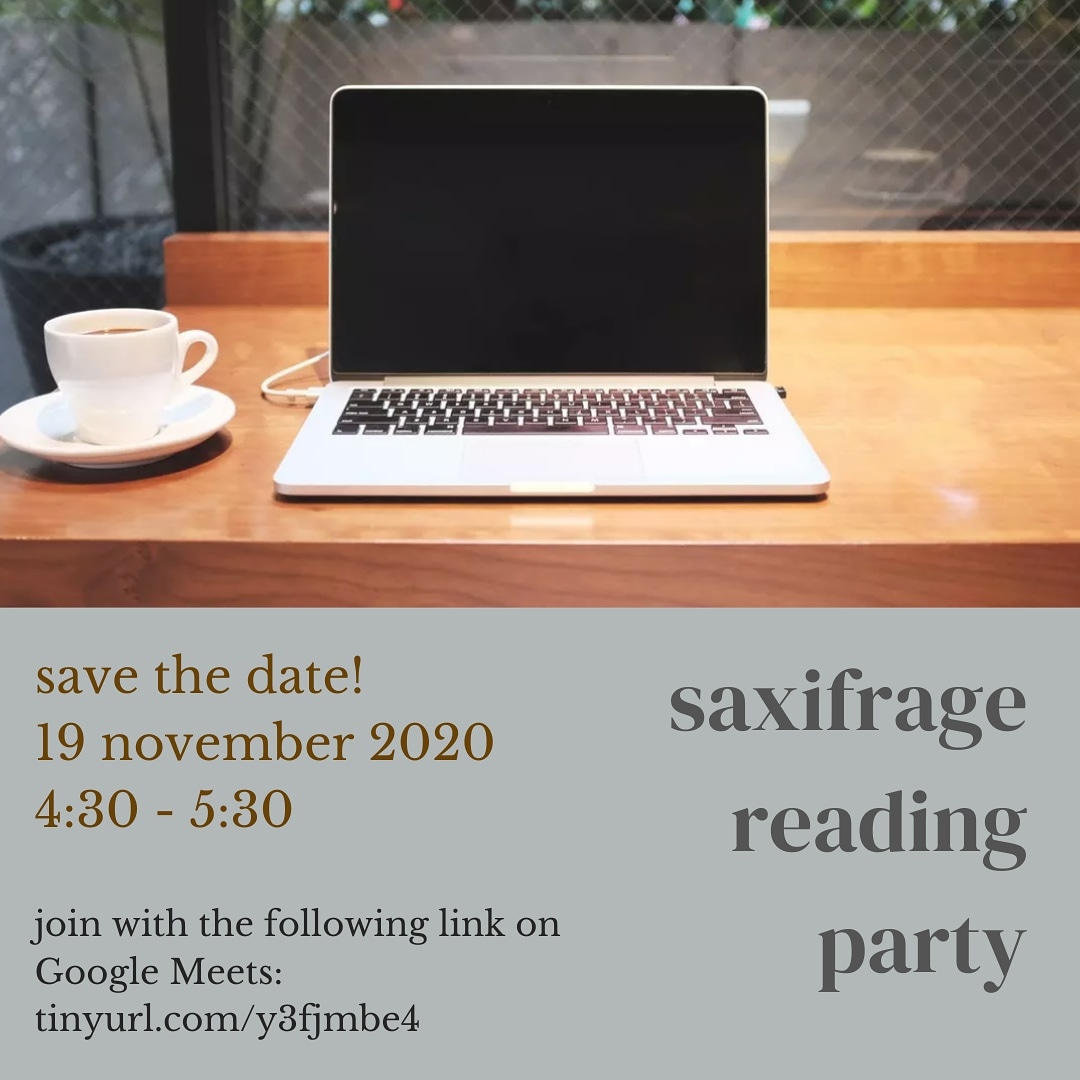 SaxifrageU's tweet photo. Join the Saxifrage team on Nov. 19 at 4:30 to look at submissions! We'll use your anonymous feedback to decide what will be published. Join using this Google Meets link: https://t.co/cdHCojwkjc And there's still time to send in submissions! You have until November 18th, 11:59PM https://t.co/QGauiqGLad