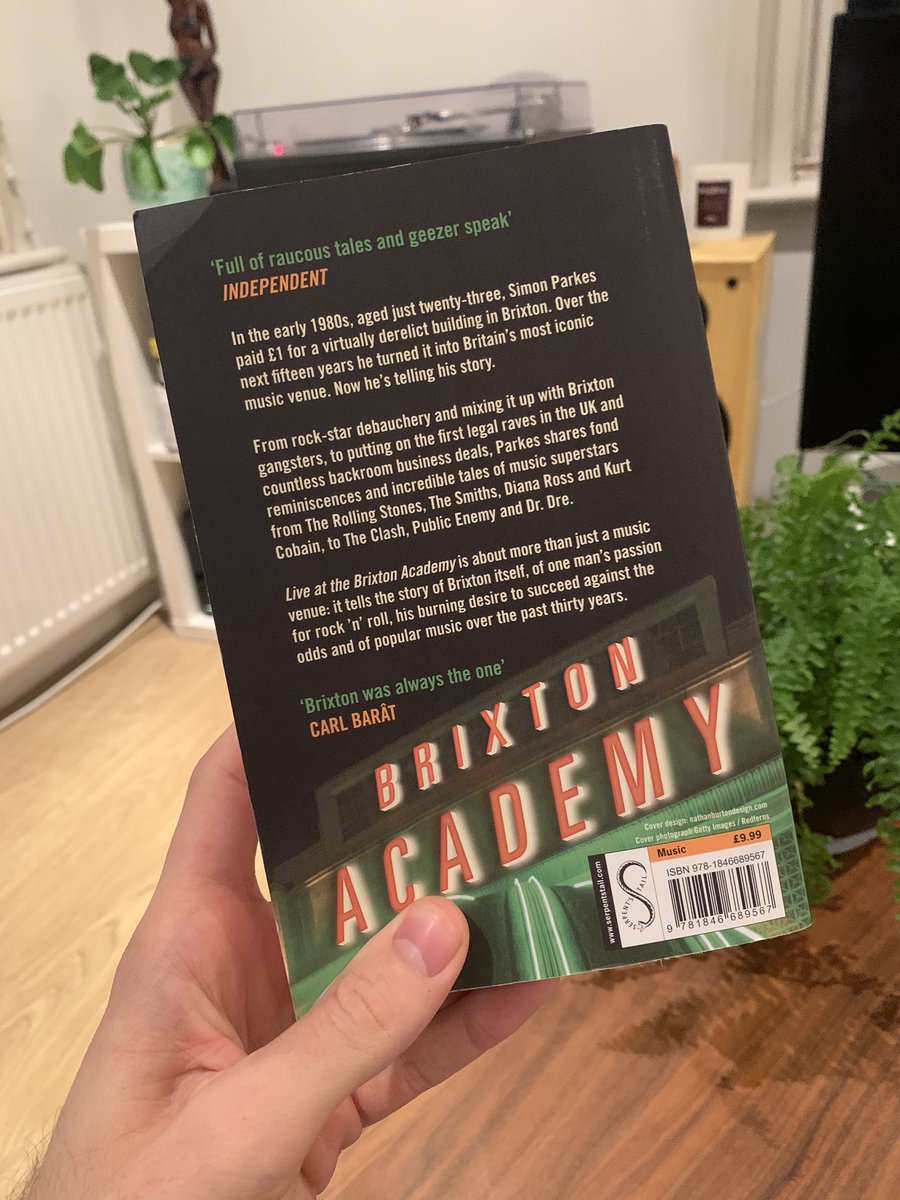 This got me back into reading. Fascinating insight into the live scene in Brixton in the 80s/90s and start of club ‘raves’. Secretly hoping I bump into Simon Parkes around the corner. Legend!
