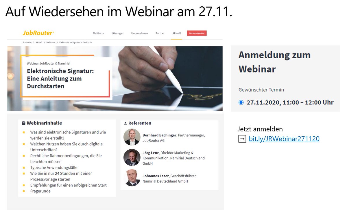 Johannes_Leser's tweet photo. Tipp für alle für die das heute auf #DOC20 mit 20 min zu wenig Zeit war um die Basics zu #eSignatur #DigitaleSignatur aufzusagen - nächstes Webinar für Einsteiger in das Thema mit @bbachinger und mir am Fr 27.11. ➡️ https://t.co/AzhQikD0QD https://t.co/a1Hn4l7hLi