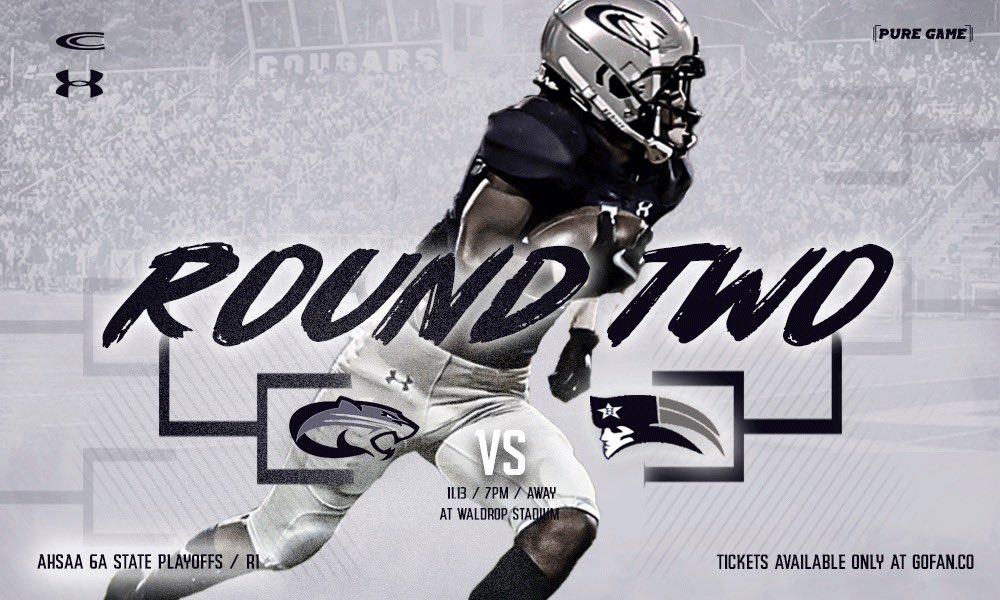 CCHSfootbal's tweet photo. ROUND 2 TOMORROW! 

We’re traveling to @HCS_Sports tomorrow! Show up and be loud! We need you Cougar Nation! 
#cchsfootball #playoffs2020 #unmatched #maskup @puregamesports @bluecrew2021 https://t.co/n7VzdcuWUc