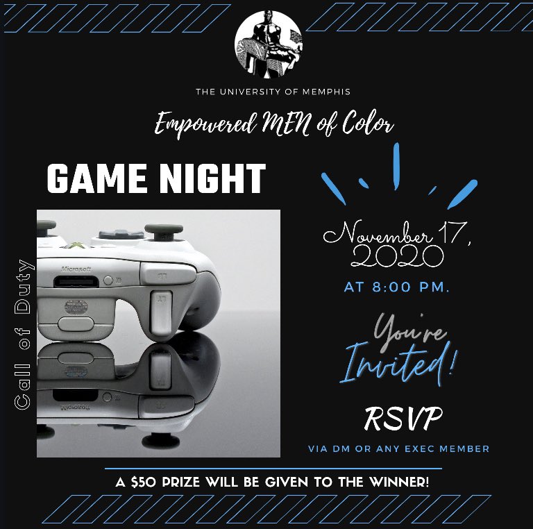 Emoc_memphis's tweet photo. Next Tuesday to lay off some stress and wrap up the semester we will be having a virtual game night!

If you need more information feel free to reach out to any exec member.

Please RSVP no later than Sunday night! 

Also... SHARE SHARE SHARE! The more people the more fun. https://t.co/JkWd0UaIsC