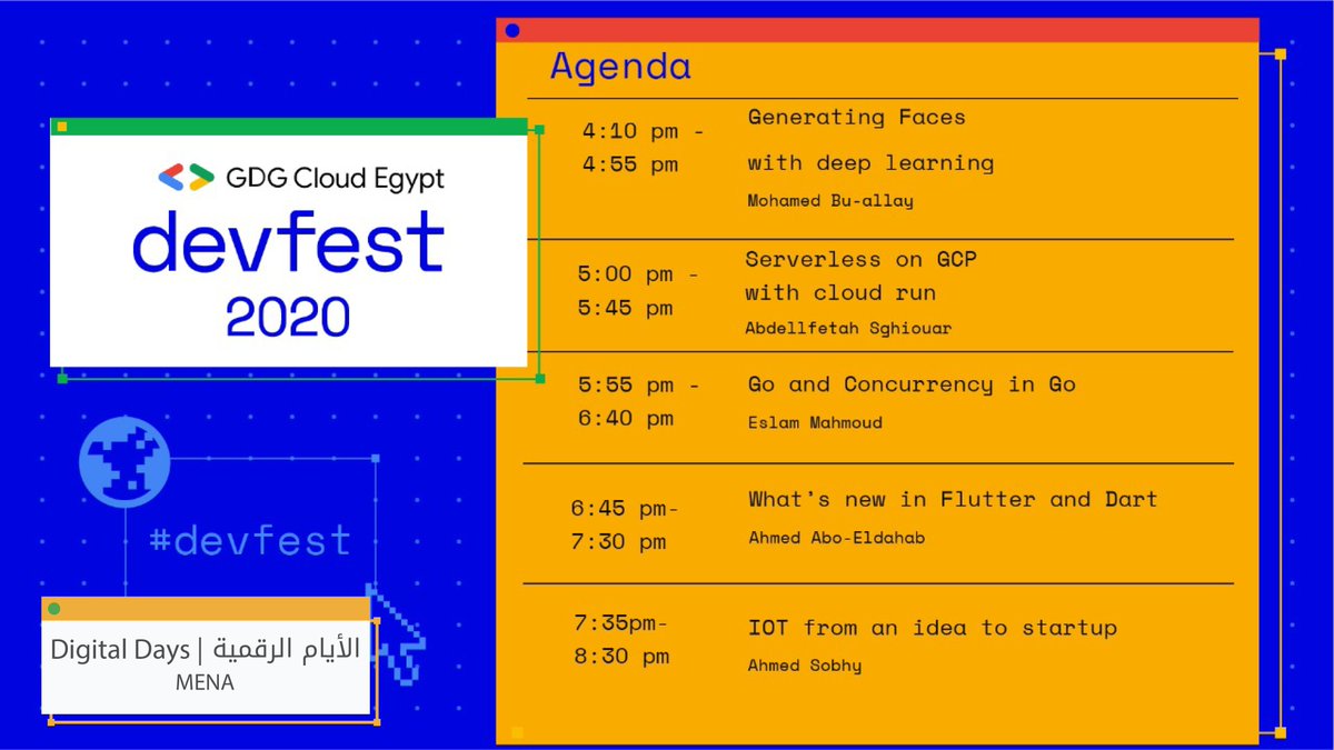 Our agenda is finally here!  

Set your calendar and Join us tomorrow Nov 13, 4:00 PM (Dubai Time)!

youtu.be/mt3wK-9k3Cc

#DevFest2020
#DevFest
#DSCEgypt
#DSCBatna
#GCDCEgypt
#DeveloperStudentClubs