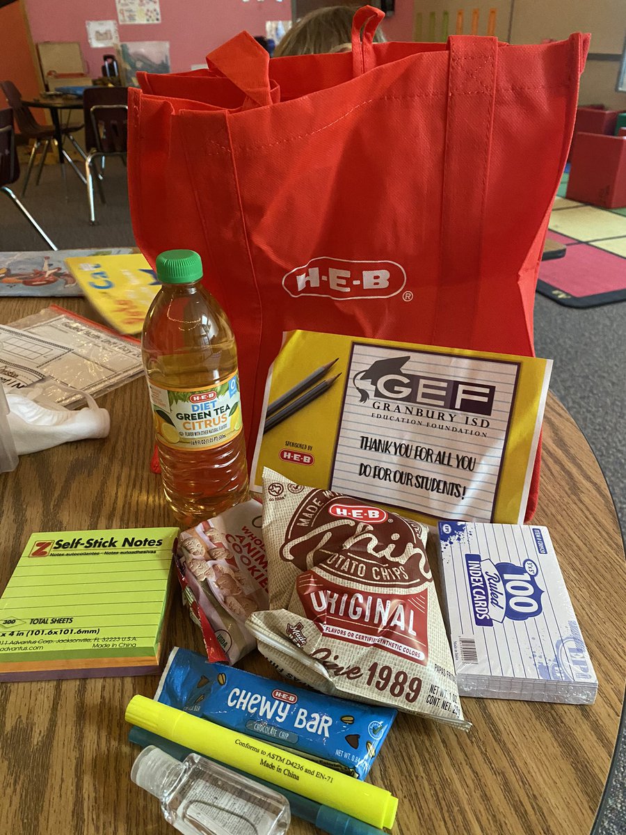 Thank you so much GEF and HEB for the goody bags. I work for the best district ever. Made my day!