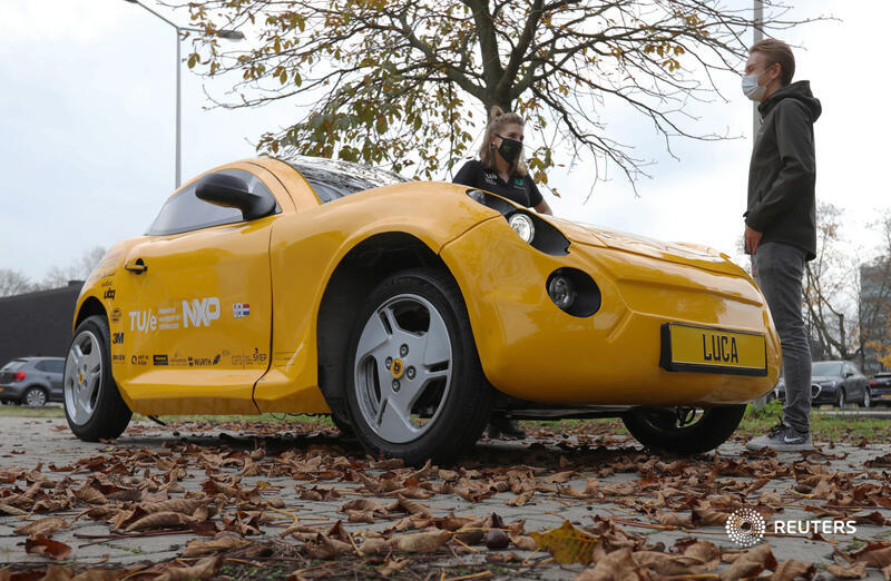 Reuters's tweet photo. Dutch students have created a fully functioning electric car made entirely out of waste, including plastics fished out of the sea, recycled PET bottles and household garbage https://t.co/EQ5C7mHguS https://t.co/DLDHX5bIhi