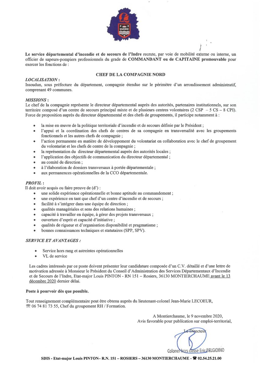 pompiers36's tweet photo. 🚨#RECRUTEMENT🚨 Les @pompiers36 recrutent un nouveau chef de compagnie nord. Vous êtes #capitaine #commandant 👩🚒🧑🚒 venez rejoindre le #SDIS36 une équipe ⚡️💥 au sein d'un territoire accueillant.
Informations sur : https://t.co/KrEPnShSpI https://t.co/2AxNCIa2yf
